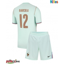 Camiseta Francia Bradley Barcola #12 Visitante Equipación para niños Mundial 2026 manga corta (+ pantalones cortos)